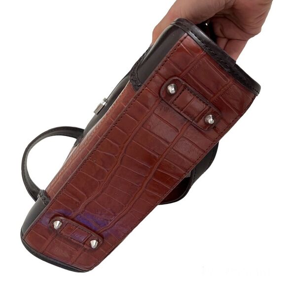 M C Marc Chantal Leather Bag Croc Embossed Two Tone Brown Silver Hardware - Picture 5 of 8